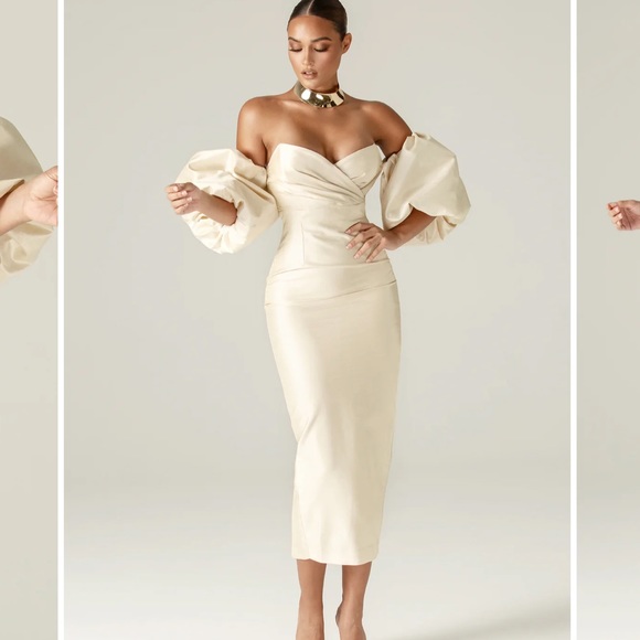 ALIEVA TIFFANY DUPIONI PUFF SLEEVE MAXI DRESS (BEIGE) - Picture 2 of 11